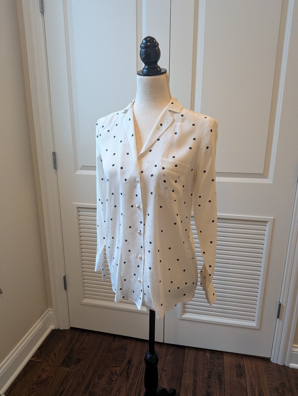 Sezane Cream Silk Blouse with Black Polka Dots Size US 4/EU 36